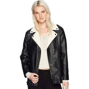 Small Women's Black & White Leather Jacket- Obey